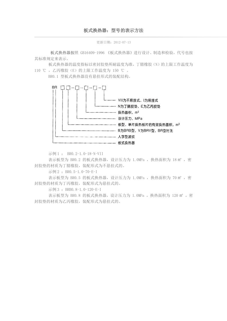 板式换热器型号说明