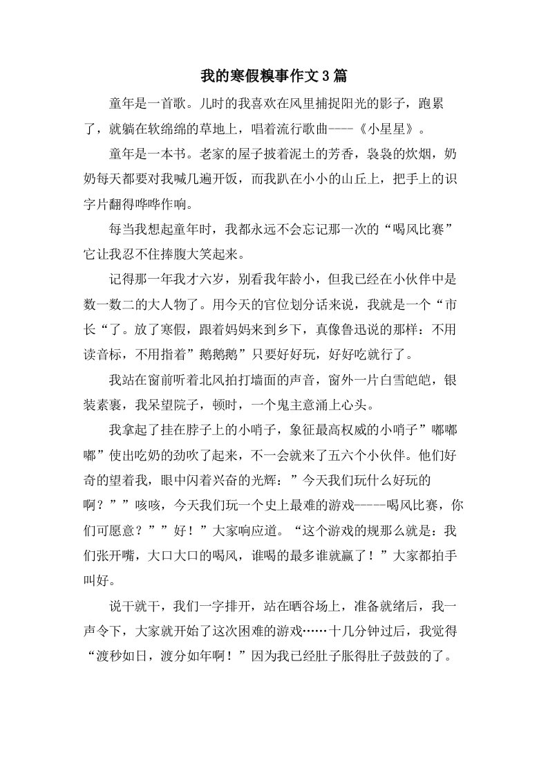 我的寒假糗事作文3篇