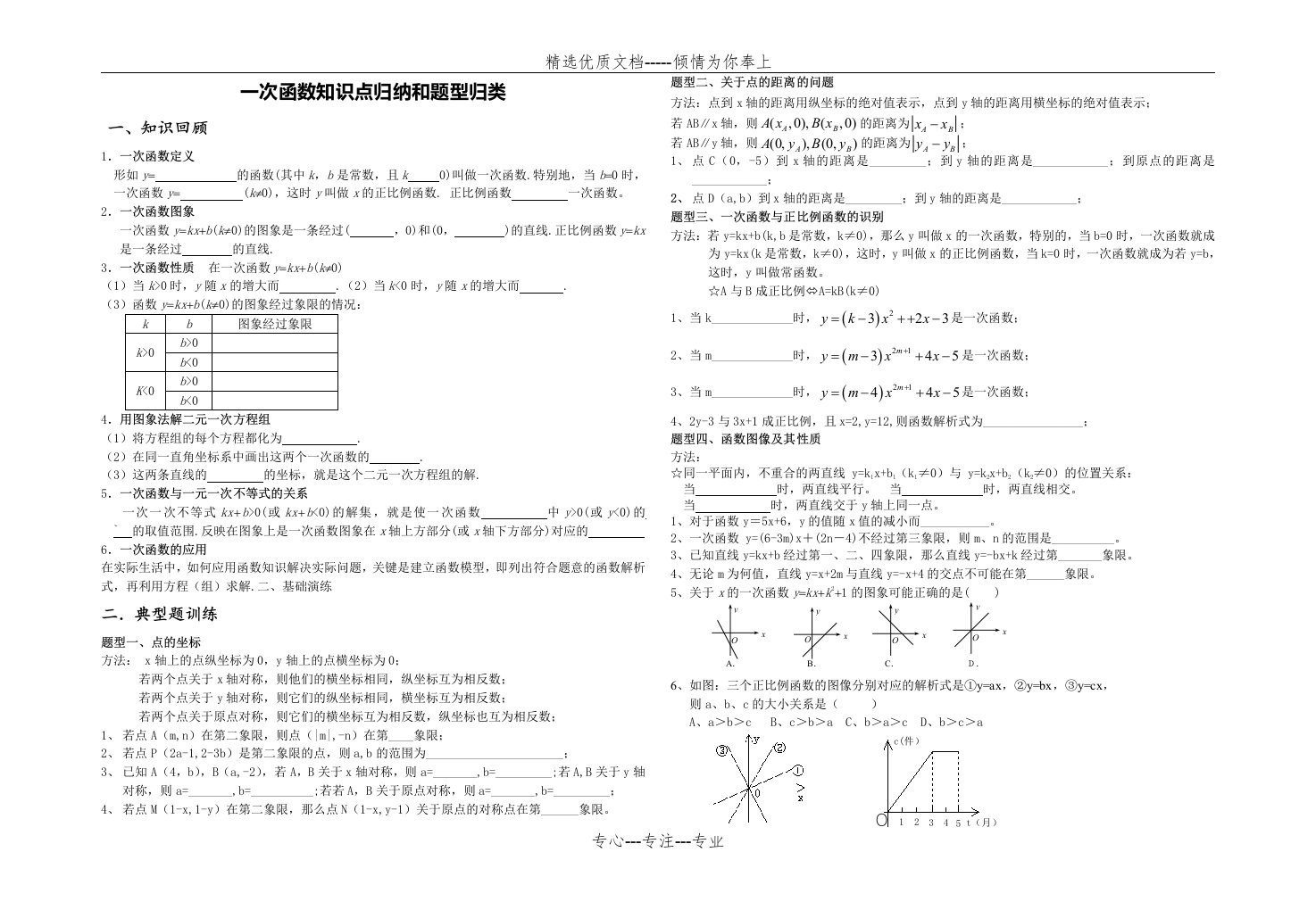 一次函数知识点归纳和题型归类(共3页)