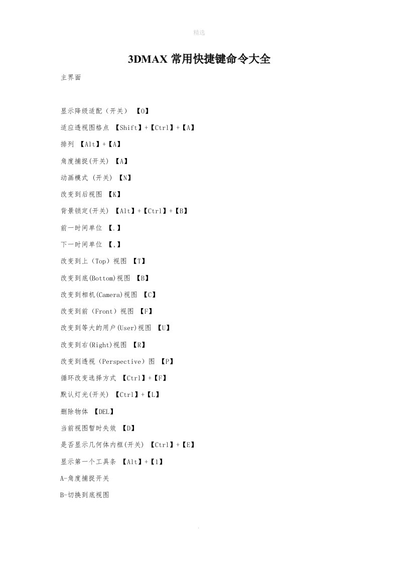 3DMAX常用快捷键命令大全