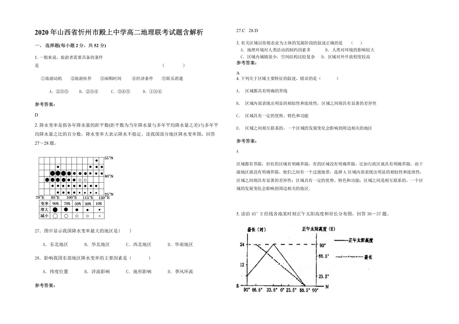 2020年山西省忻州市殿上中学高二地理联考试题含解析