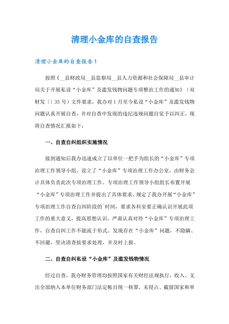 清理小金库的自查报告