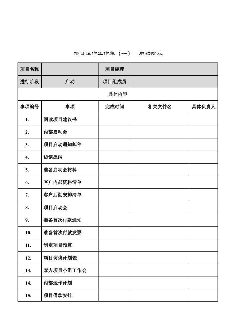 运作管理-项目运作工作单