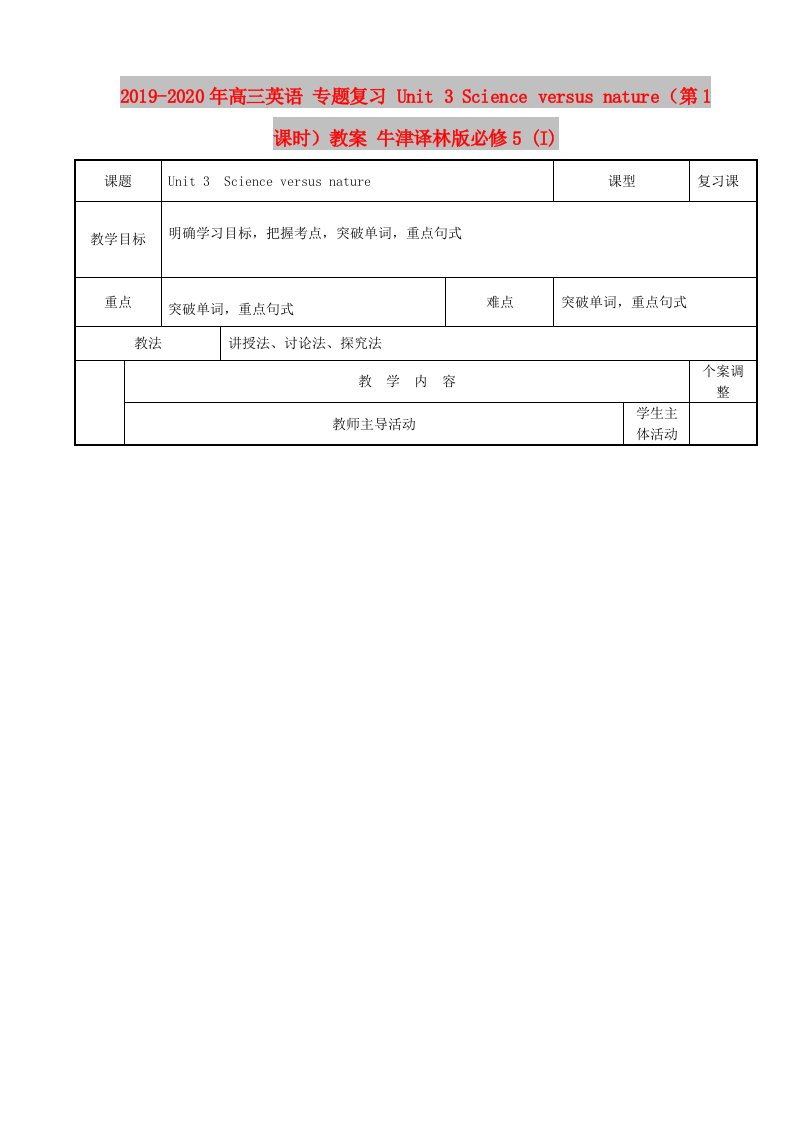 2019-2020年高三英语