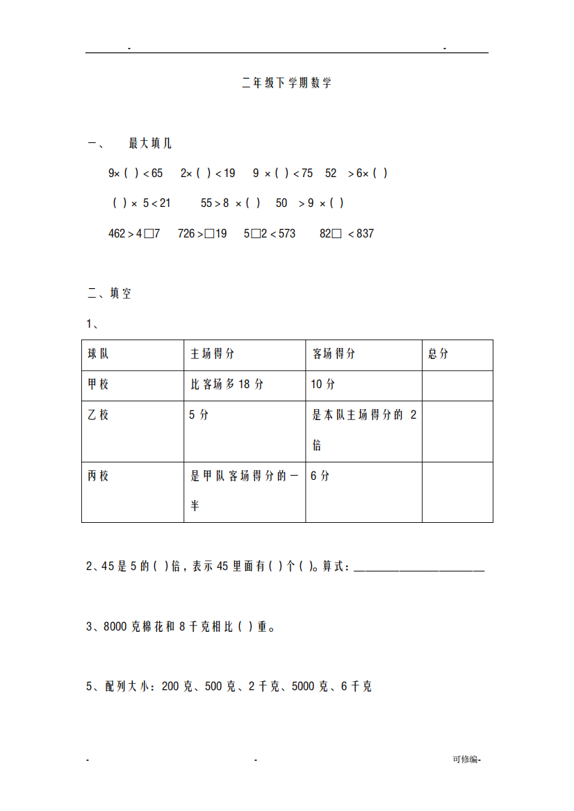 二年级下学期数学-错题集(全)