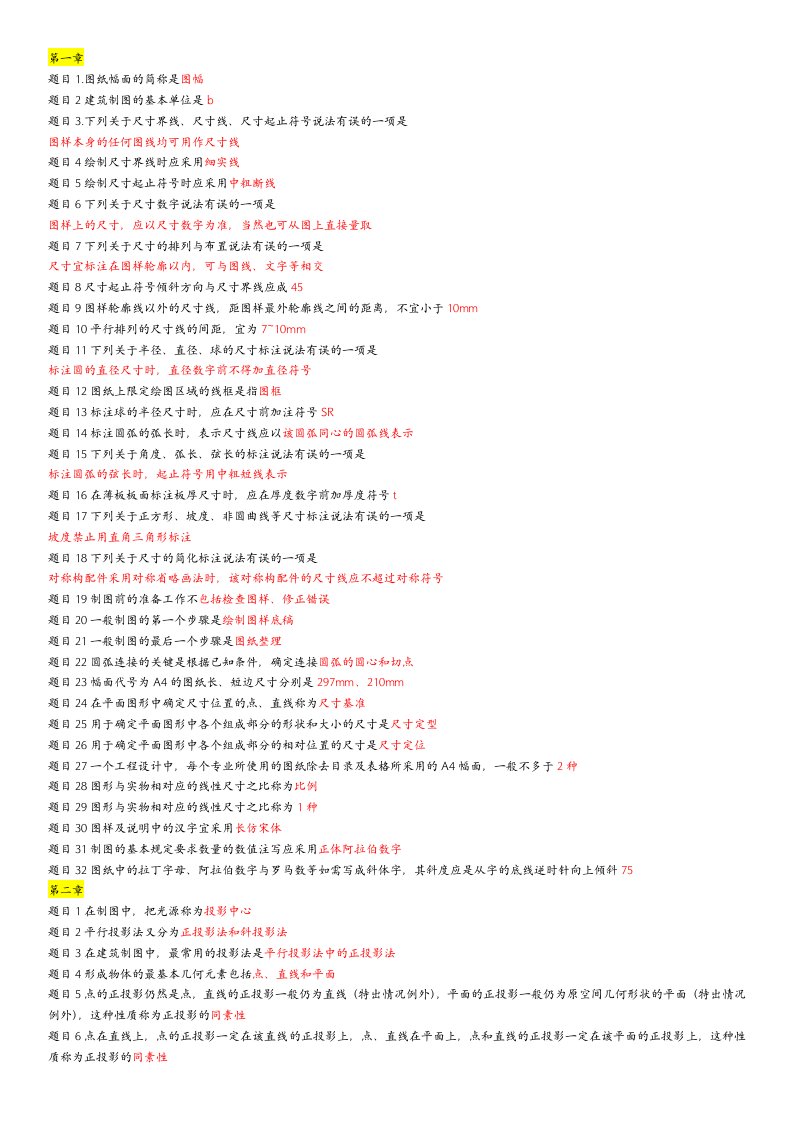 工程建筑制图1.2.3.4.5.6.7章节测验