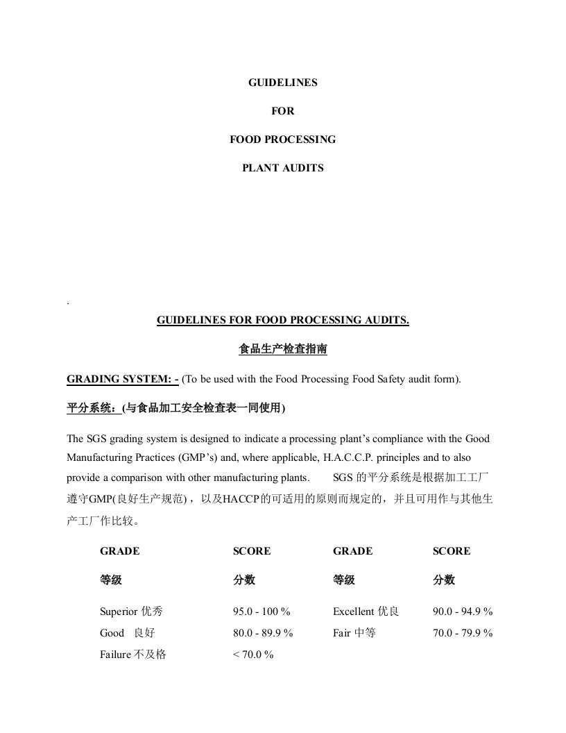 sgs食品行业验厂资料