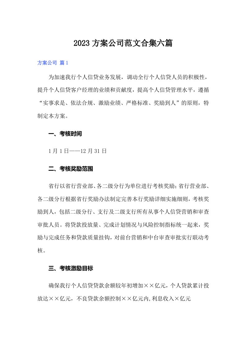 2023方案公司范文合集六篇