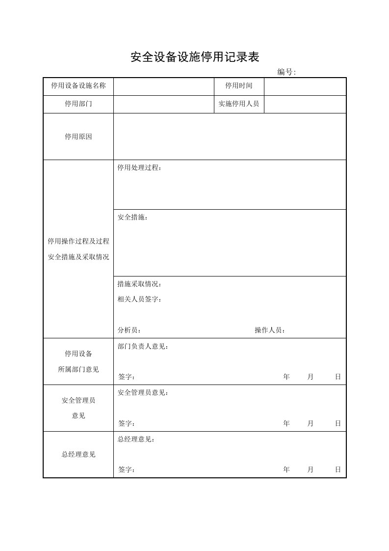 精品文档-11安全设备设施停用记录表