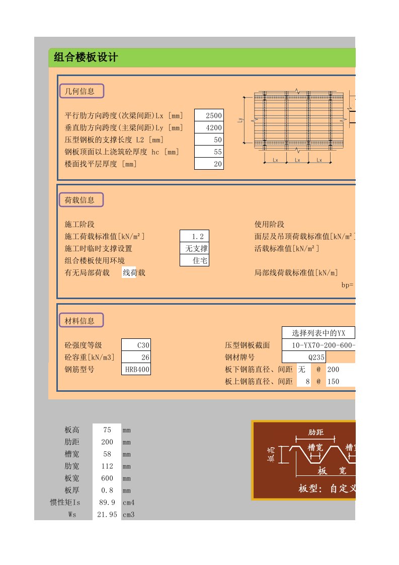 压型钢板组合楼板设计计算表格