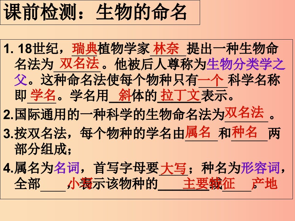 江苏省七年级生物下册14.2生物检索表课件新版苏科版