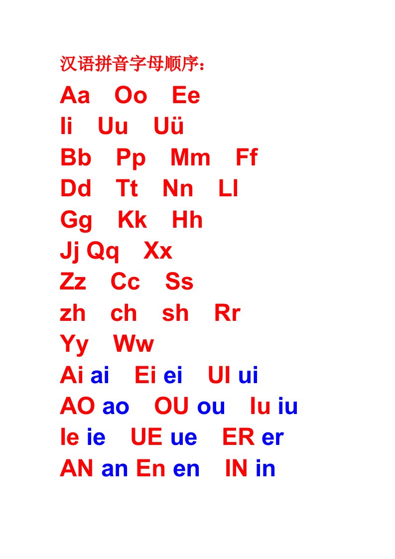 汉语拼音字母顺序