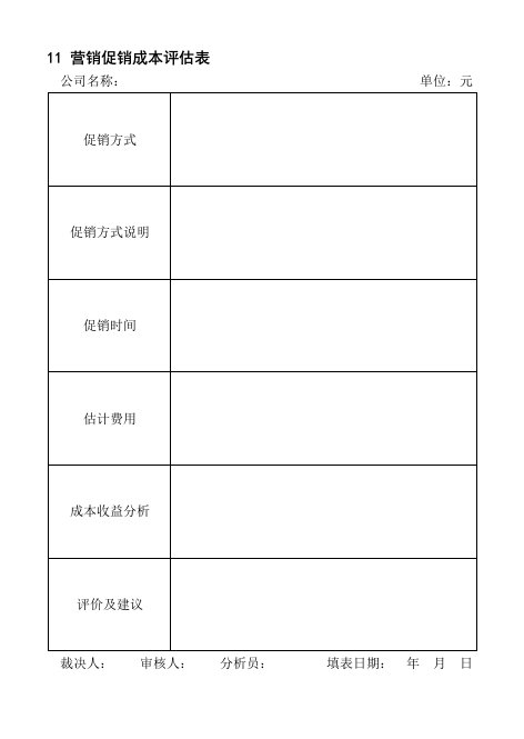 11营销促销成本评估表