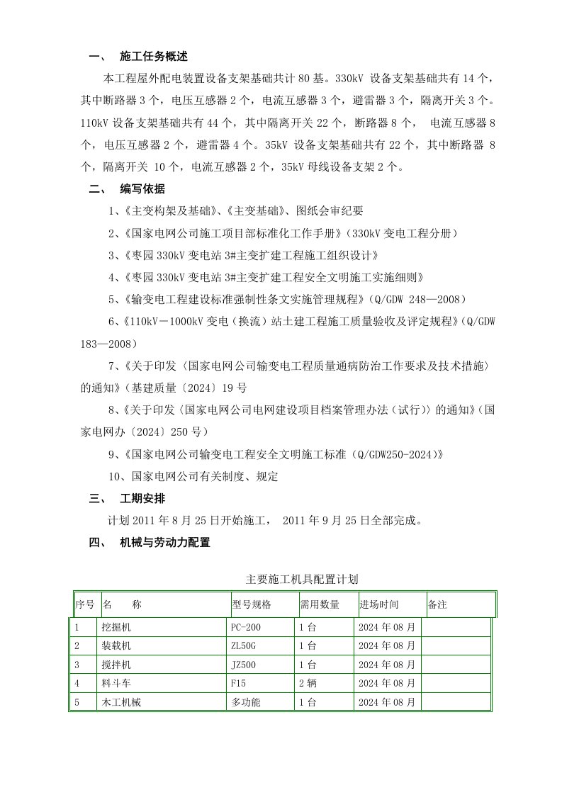 配电装置支架基础施工方案