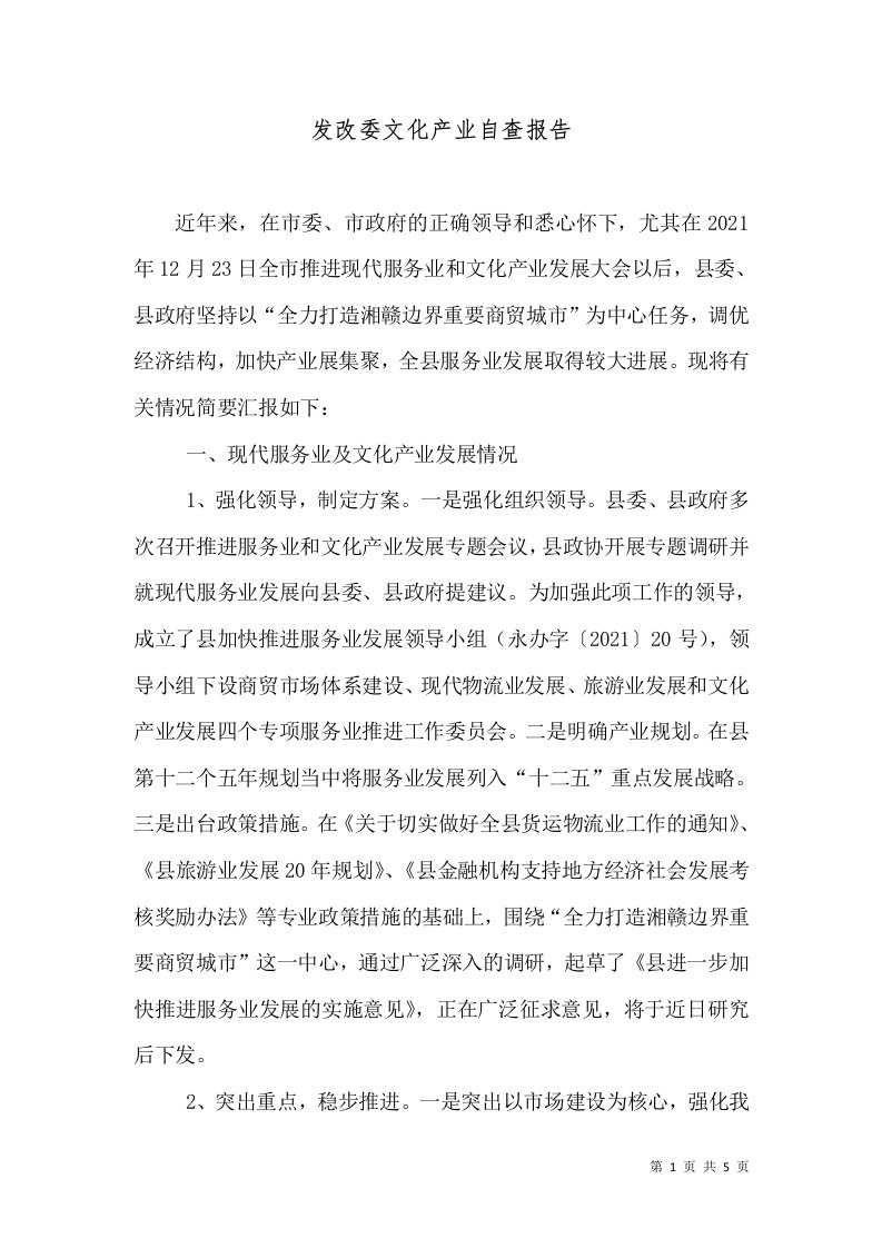 发改委文化产业自查报告