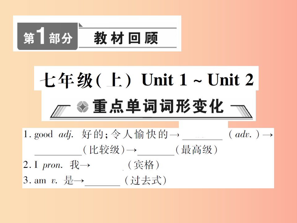 重庆市2019年中考英语总复习第1部分教材回顾七上Unit1_2课件仁爱版