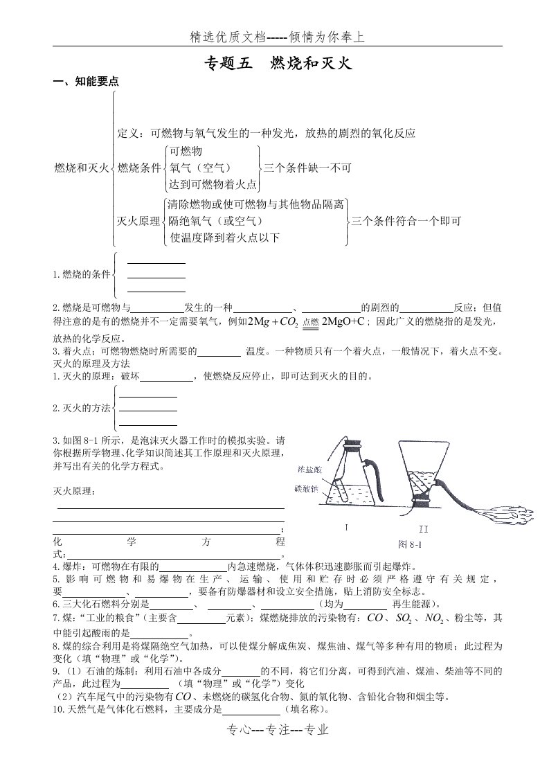 初中九年级(初三)化学《燃烧与灭火》专题复习(共4页)