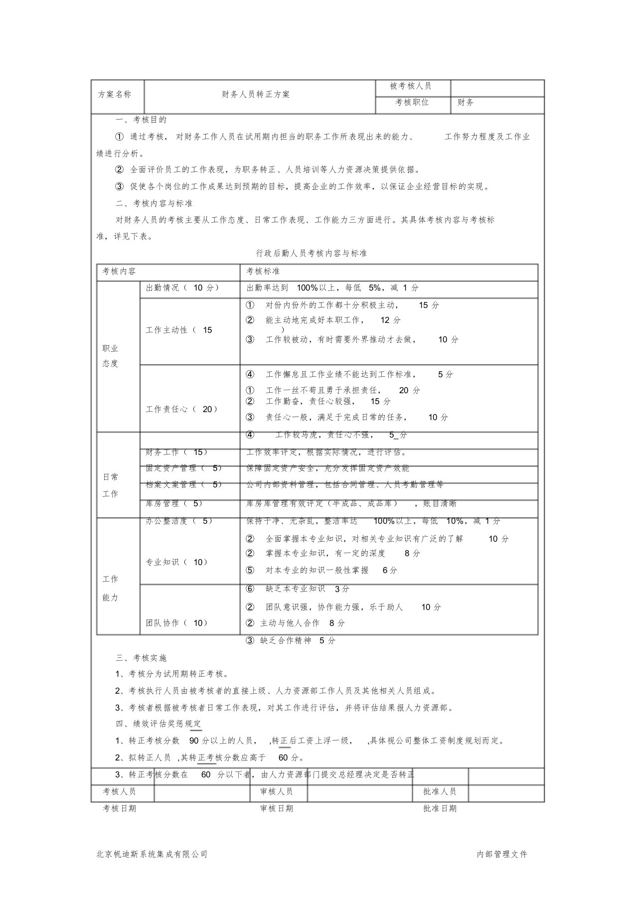 财务试用期转正考核表文件