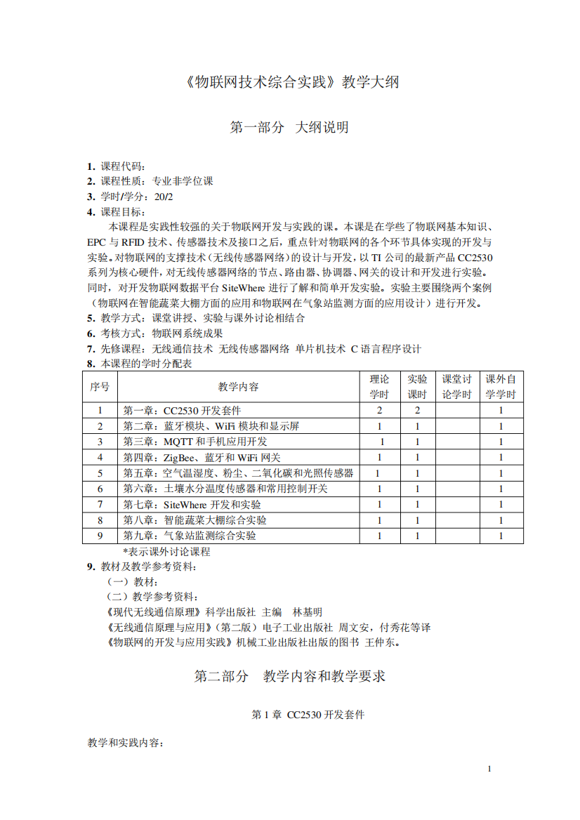 研究生《物联网技术综合实践》教学大纲