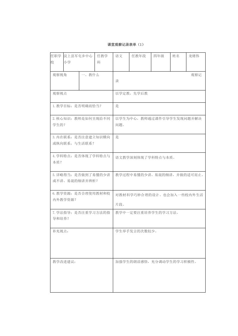 课堂观察实践作业（总结作业）