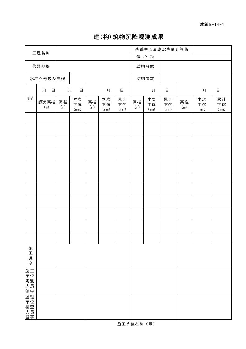 B-14-1建(构)筑物沉降观测成果