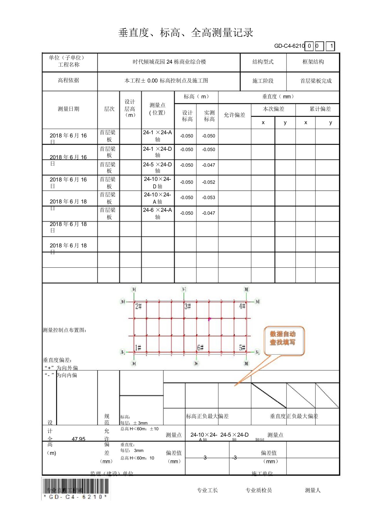 GD-C4-6210垂直度、标高、全高测量记录