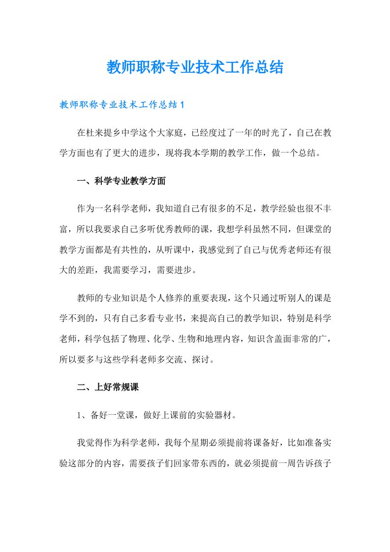 教师职称专业技术工作总结