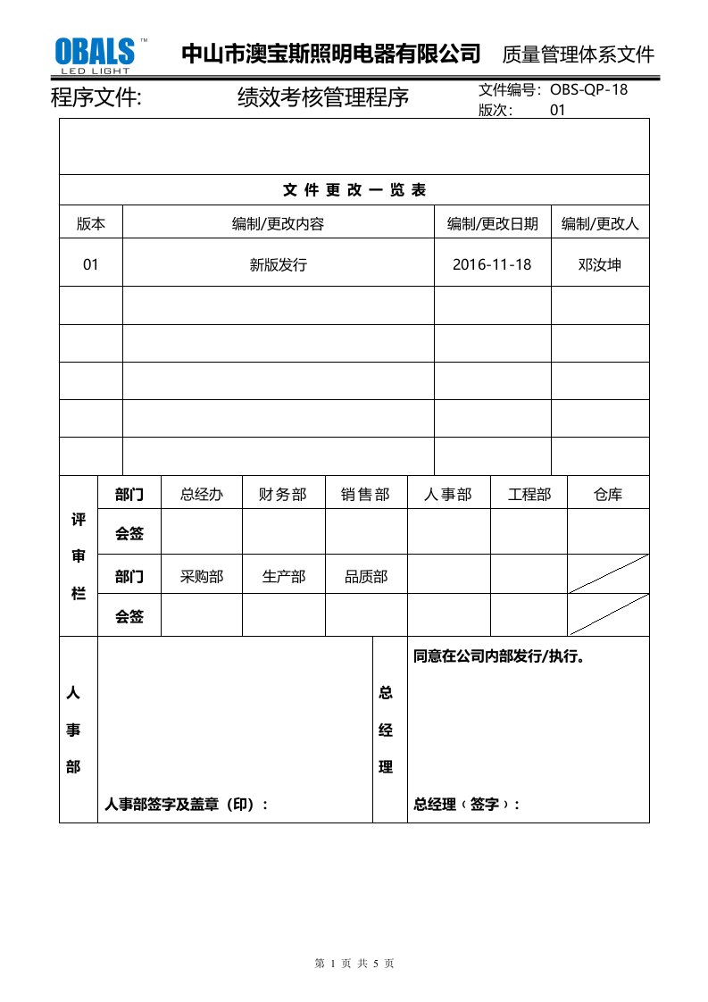 绩效考核管理程序