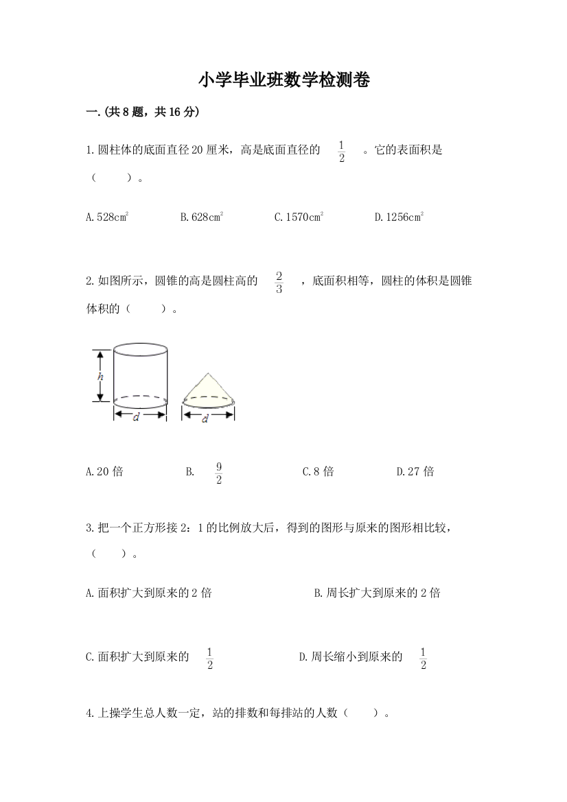 小学毕业班数学检测卷附完整答案【典优】