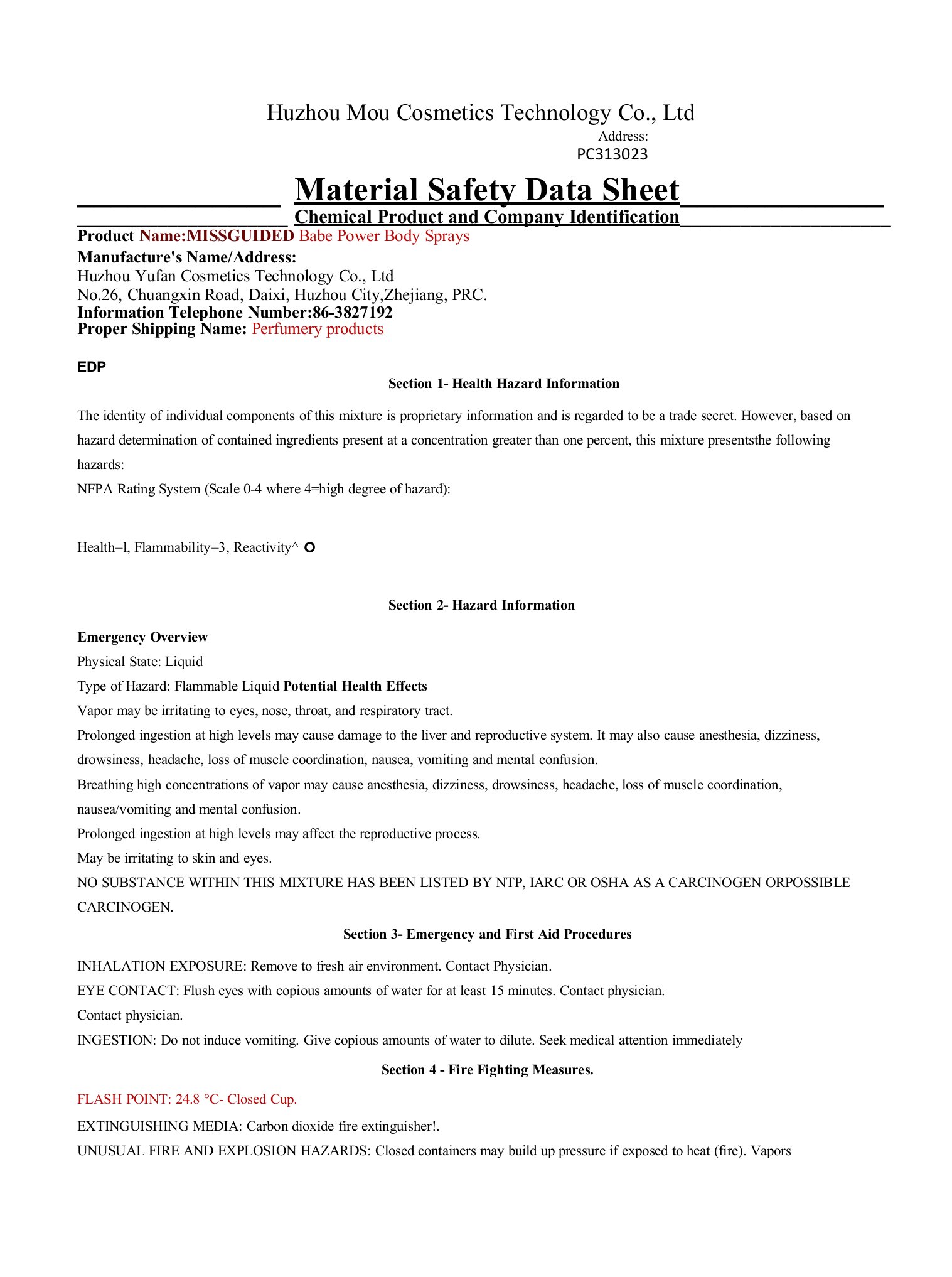 MSDS-香水、香薰（英文）模版