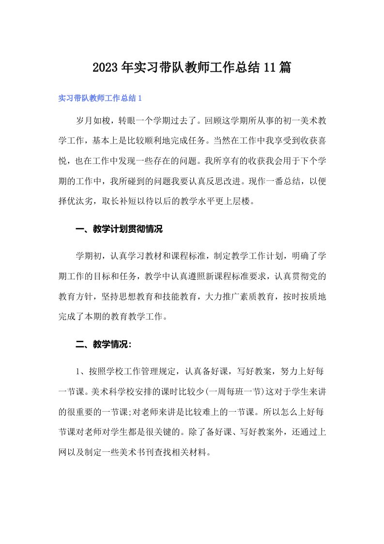 实习带队教师工作总结11篇