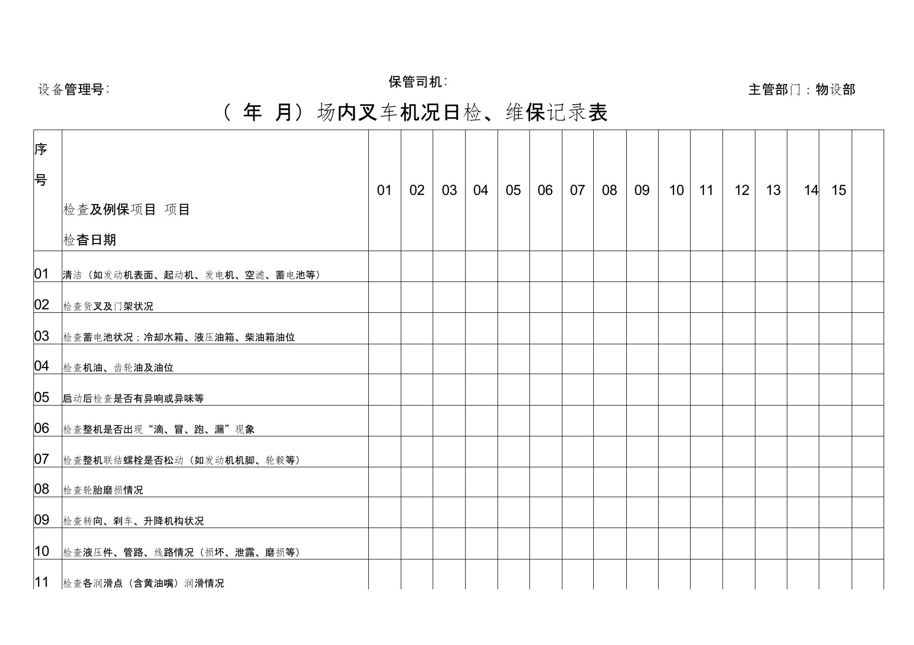 场内叉车日检记录表