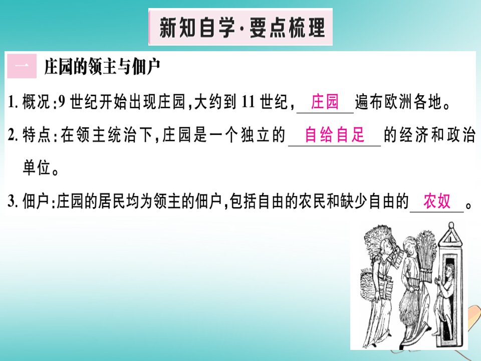 秋九年级历史上册第三单元封建时代的欧洲第8课西欧庄园习题课件新人教版