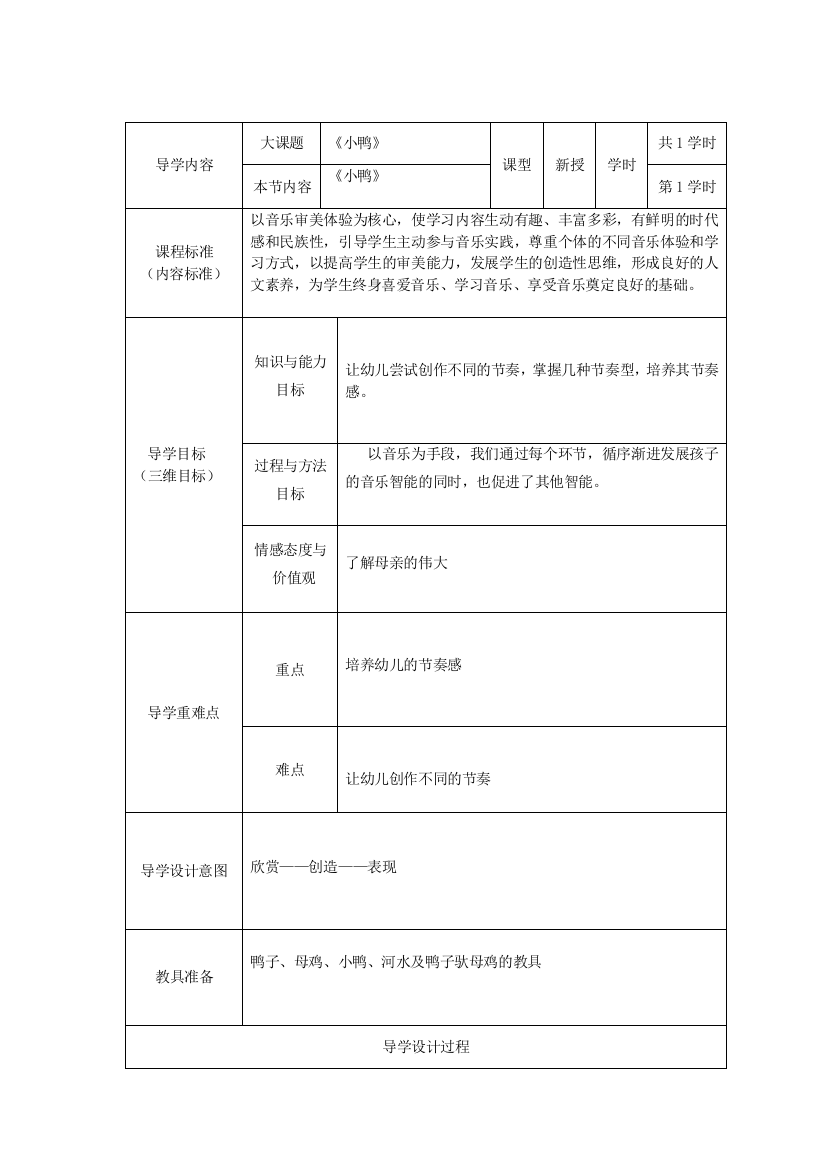 人教版小学一年级音乐教案(表格式有三维目标)