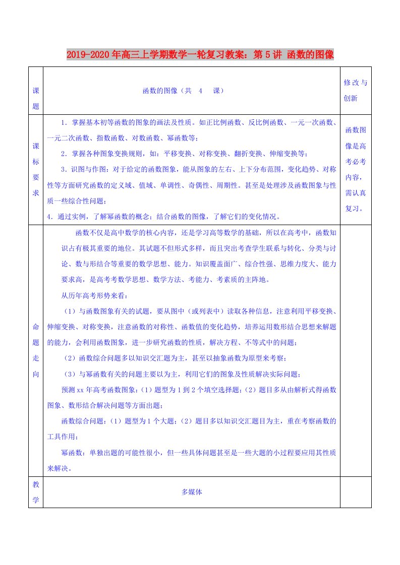 2019-2020年高三上学期数学一轮复习教案：第5讲