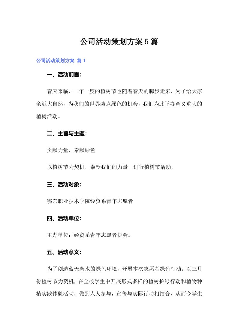 公司活动策划方案5篇