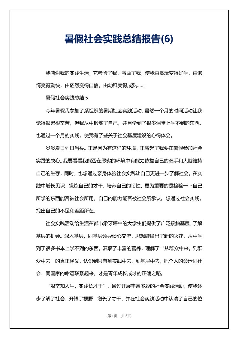 暑假社会实践总结报告(6)