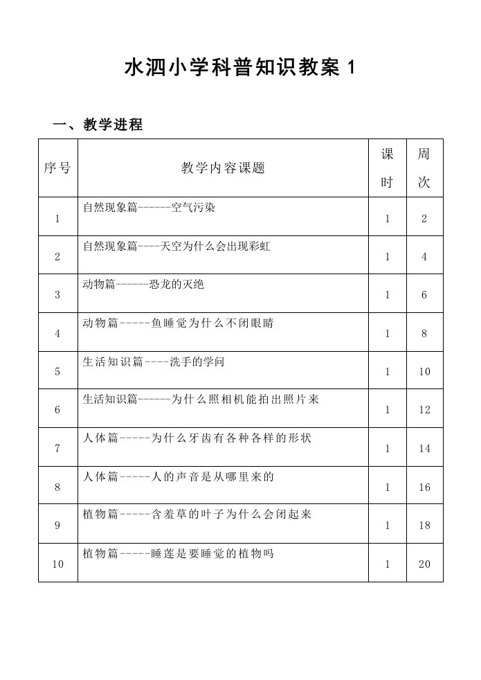 水泗小学科普知识教案