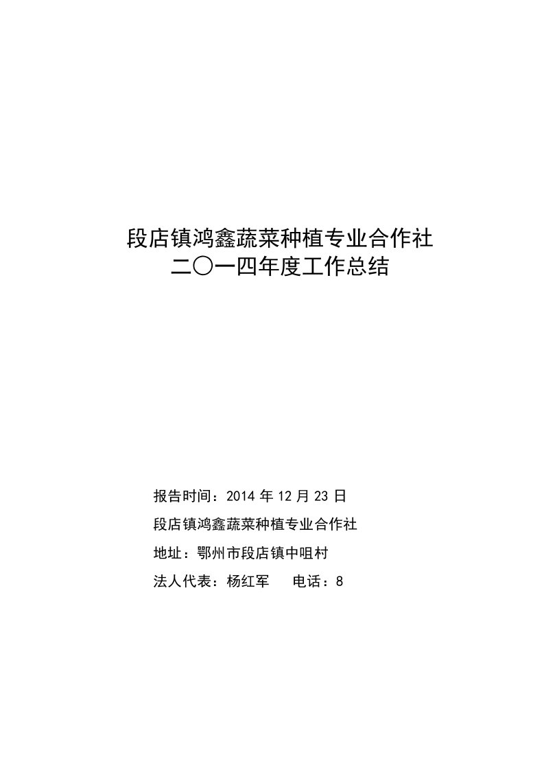 蔬菜种植合作社工作总结报告