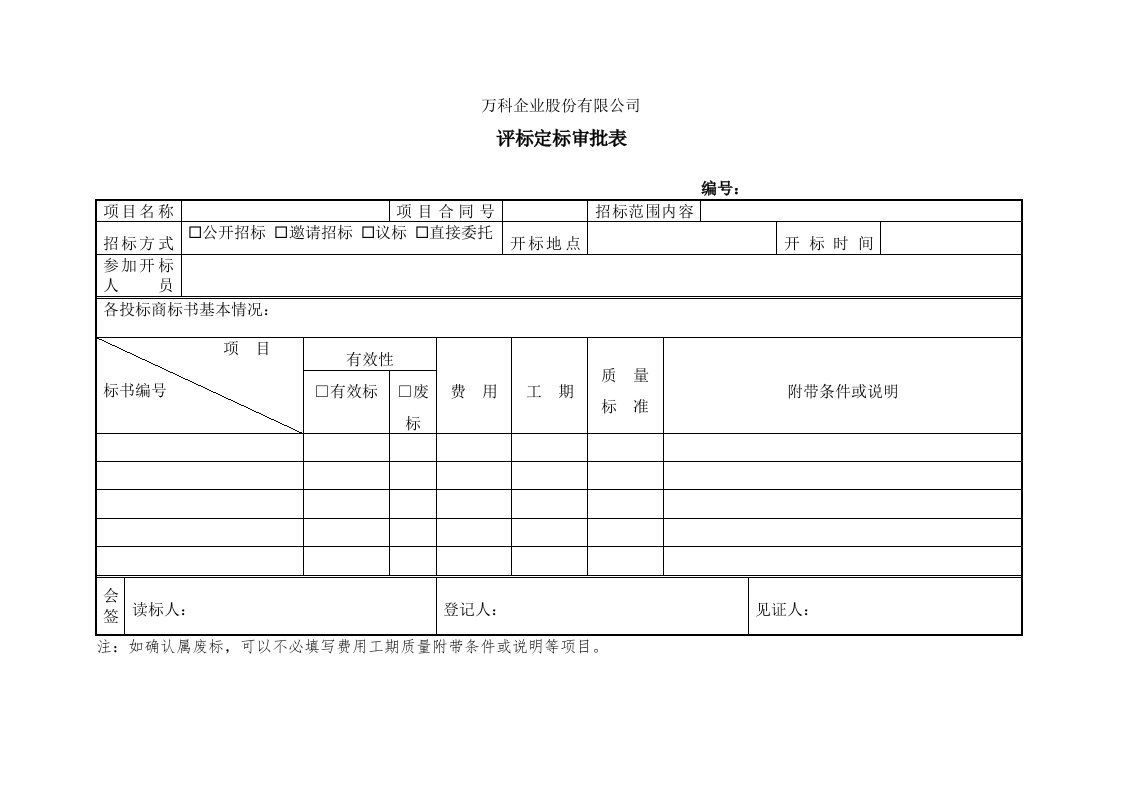 评标、定标审批表