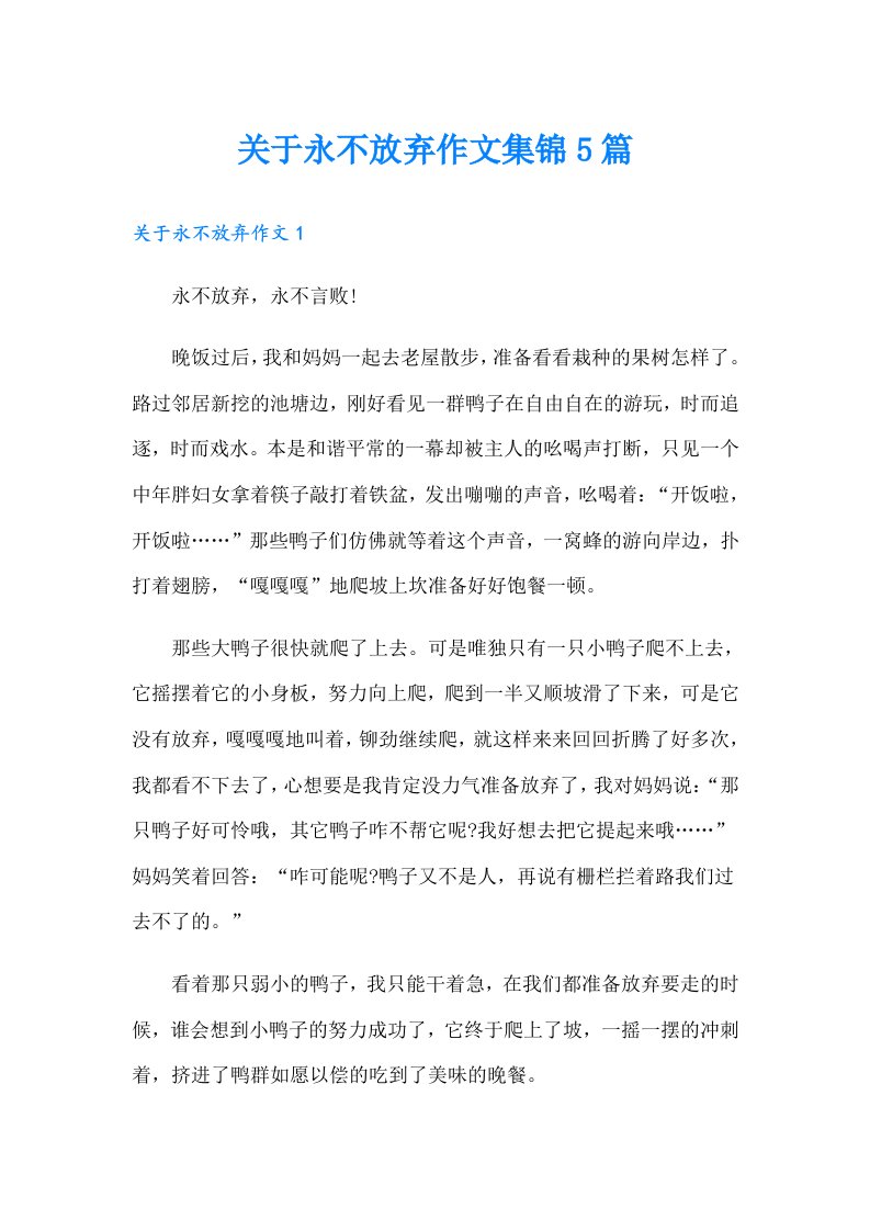 关于永不放弃作文集锦5篇