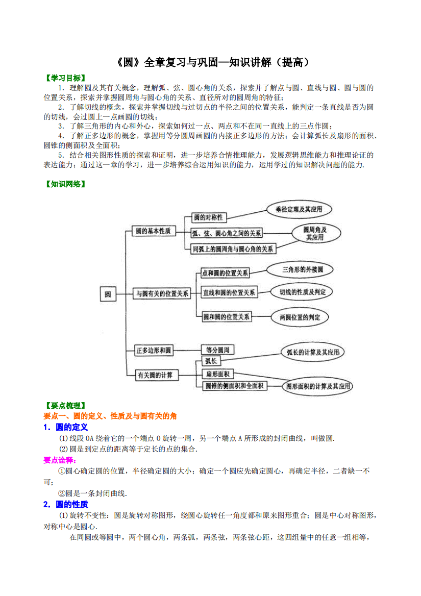 《圆》全章复习与巩固—知识讲解(提高)