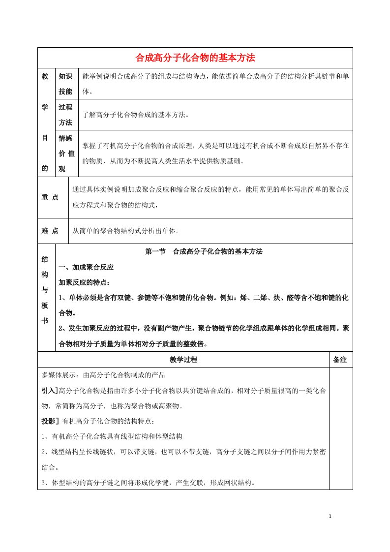 2021_2022年高中化学第五章进入合成有机高分子化合物的时代第1节合成高分子化合物的基本方法系列三教案新人教版选修5