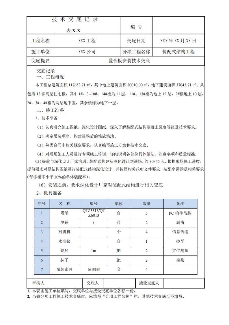 叠合板安装施工技术交底