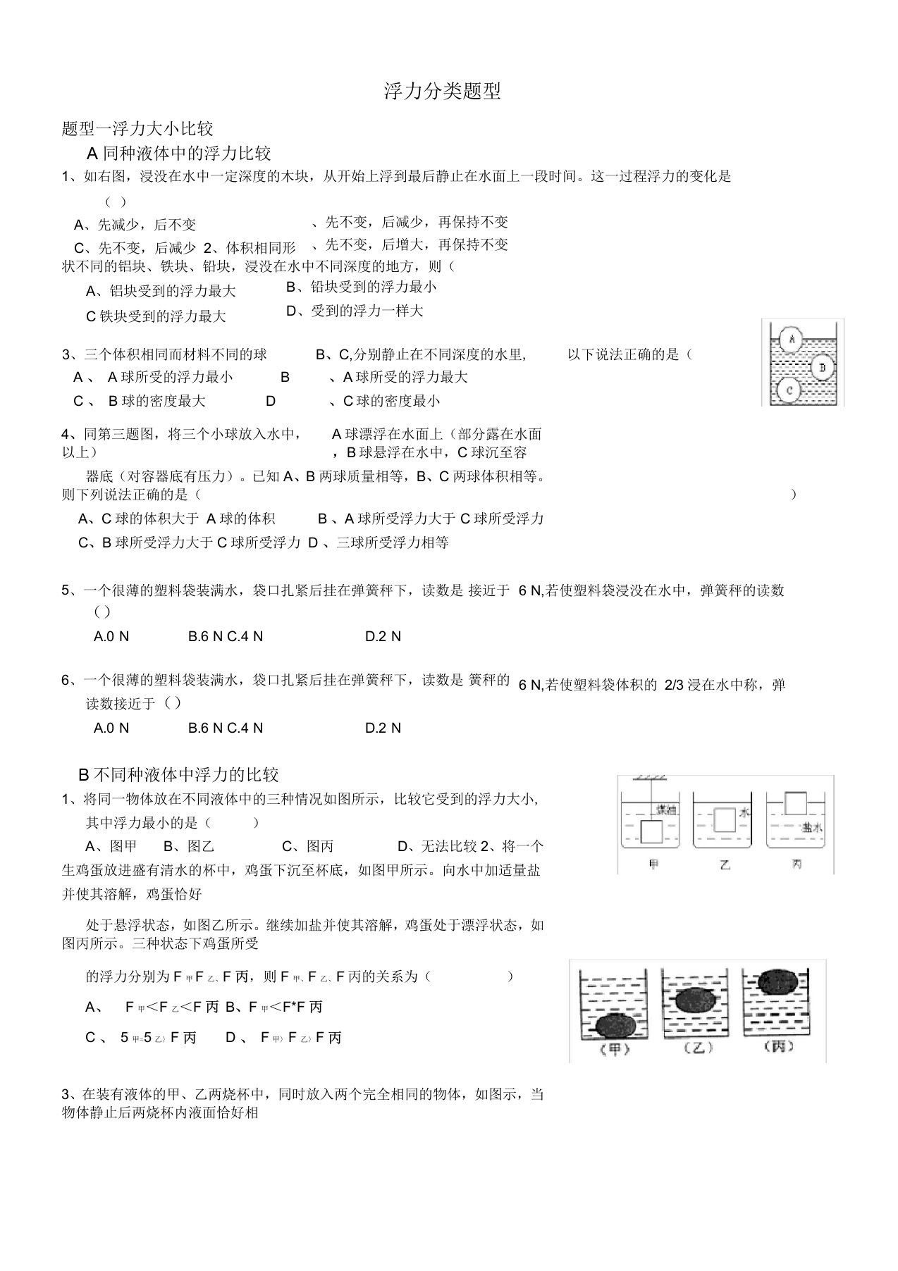 浮力分类题型