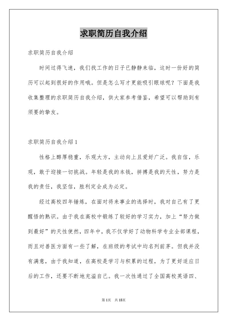 求职简历自我介绍例文7