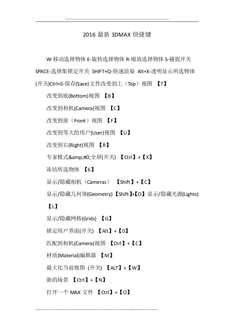 2016最新3DMAX快捷键
