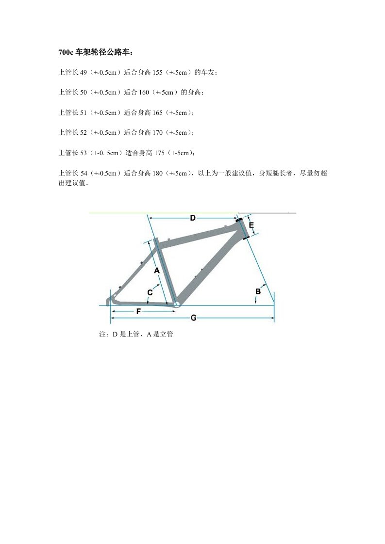 公路车车架尺寸和身高对照