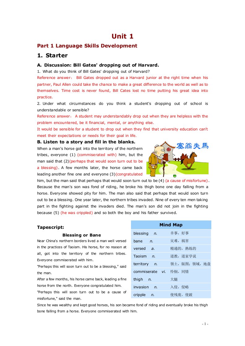 上海交大版应用型大学英语综合教程第3册unit1课文翻译与练习答案