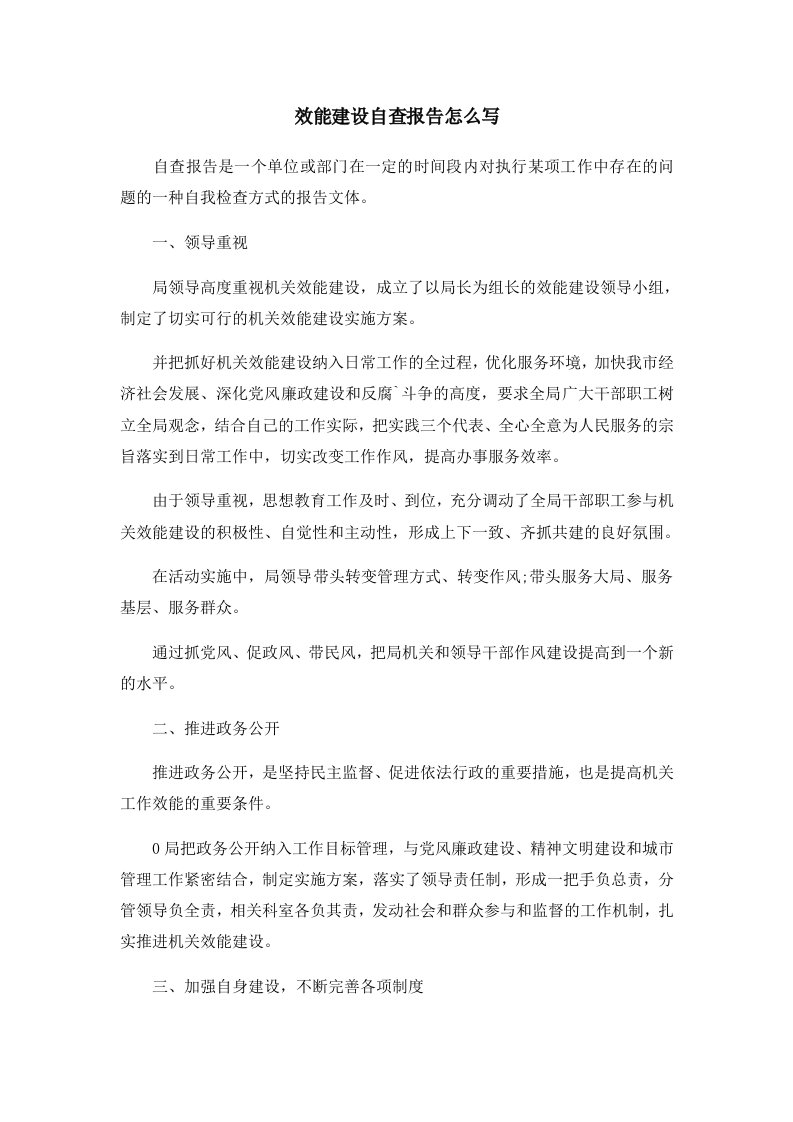 报告效能建设自查报告怎么写